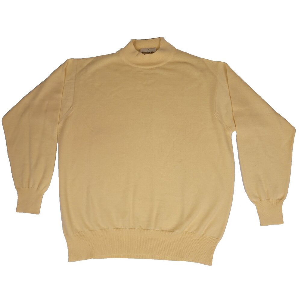 Ermenegildo Zegna Sweater Mens 52 Yellow Mock Neck Fine Knit Pullover Italy